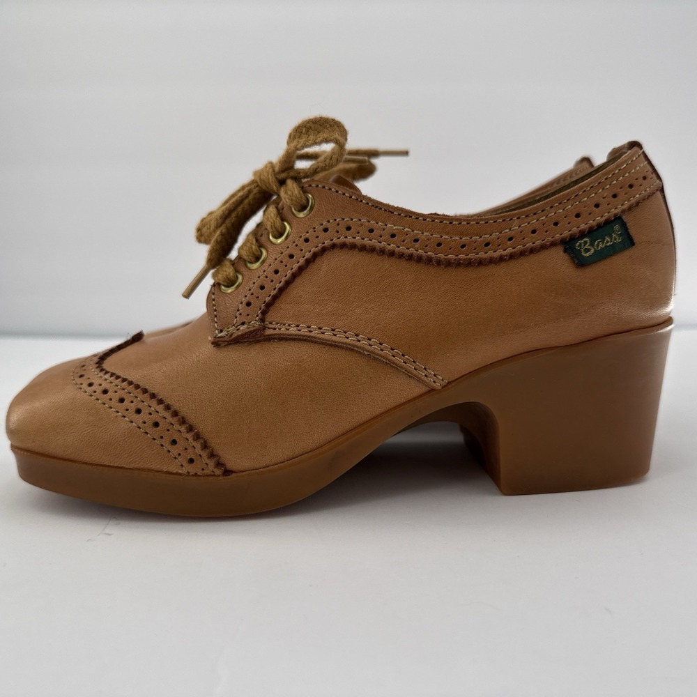 Vintage 1970s Bass Leather Platform Oxford Wingtip Shoes Womens 6.5 M